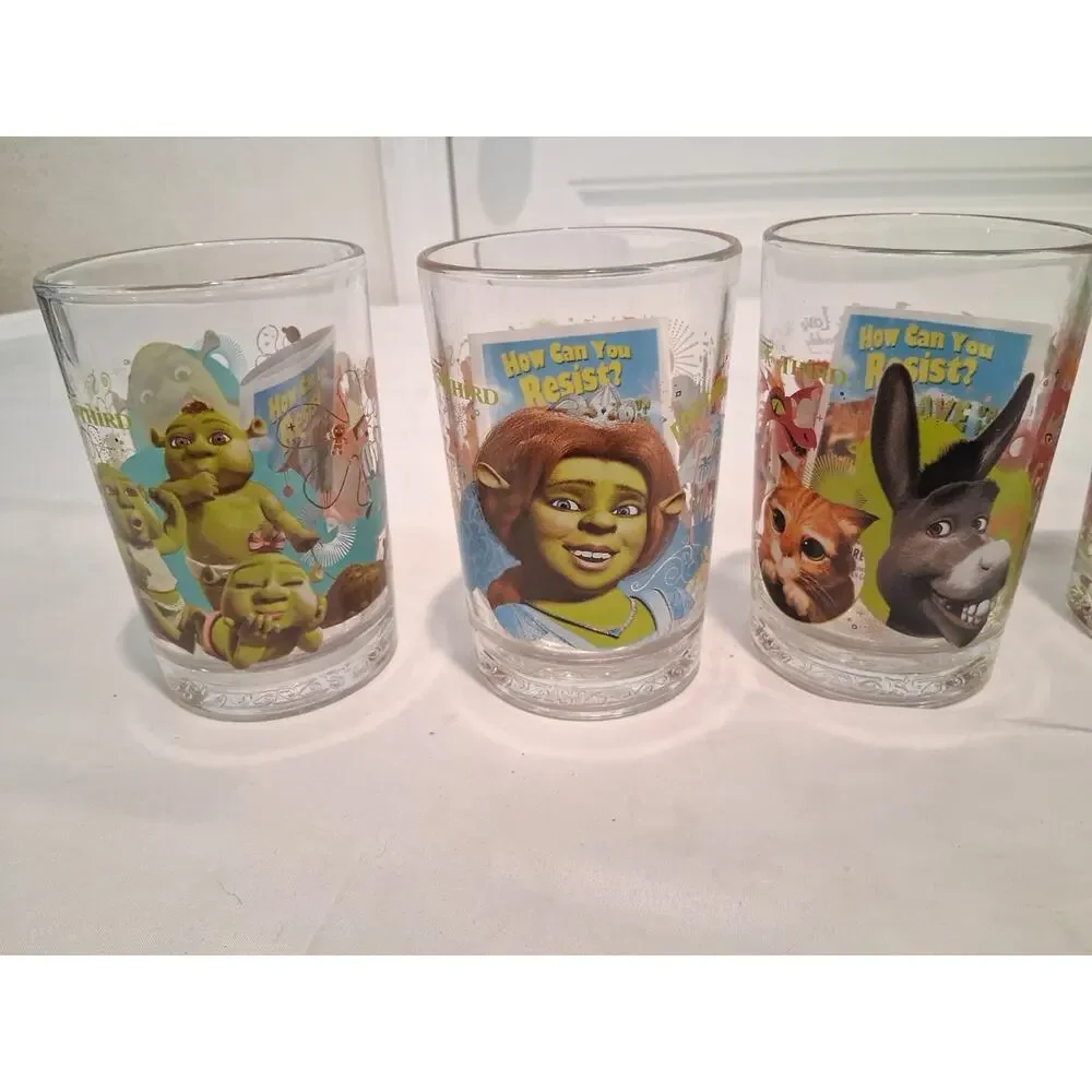 Vintage 2007 McDonald's Shrek The Third Glass Lot of 6 WITH ORIGINAL INSERTS